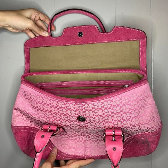 Y2K Coach 7080 Hot Pink SoHo Flap Suede Jacquard Signature C Shoulder Bag Purse - Picture 4 of 8